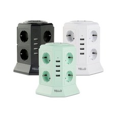 텔로 텔로 타워 멀티탭 12구(8개 콘센트+4개 USB), 화이트