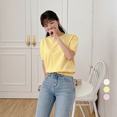 에비뉴비 여성용 퍼프 라운드 반팔 니트