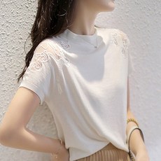 데일로엔 여성 어깨시스루 반팔 니트티