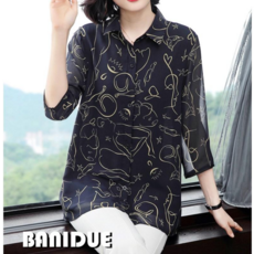 [바니드] 중년여성 엄마블라우스 여름 시스루 쉬폰셔츠 루즈핏 7부소매 0629