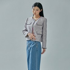 미쏘 여성용 라운드넥 오버핏 트위드 자켓