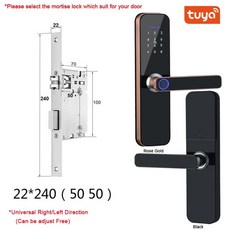 Tuya 와이파이 전자 스마트 도어락 생체 인식 지문스마트 카드비밀번호키 잠금 해제USB 비상 충전128184, 240x22(5050)_Rose Gold, 240x22(5050)+Rose Gold