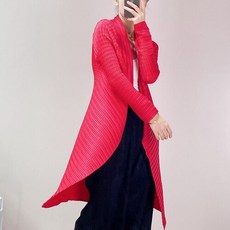 플리츠Changpleat 2021 가을 신품 여성용 숄 자켓 Miyak fold 패션 레드 긴팔 불규칙한 대형 슬림 롱 가디