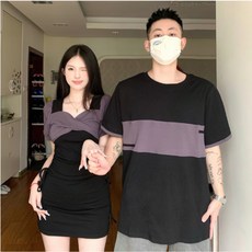 커플웨어 커플 시밀러룩 캐주얼 복장 섹시한 럭셔리한 원피스 티셔츠