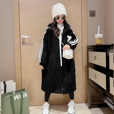 도오빠 로블랙 주니어 롱점퍼 뽀글이 후드 겨울 아우터 자켓 남여공용 초등학생 고학년