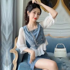Crzen 데님 스커트 투피스 여자 봄여름 스커트 세트 23N12