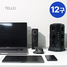 [KT알파쇼핑]텔로 USB 타워 멀티탭 12구, 블랙