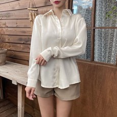 릴리티 / 실키크림 롱 블라우스/여리 루즈핏 실켓 실크 새틴 어발 롱셔츠 긴팔 아이보리 소라 연카키 블랙