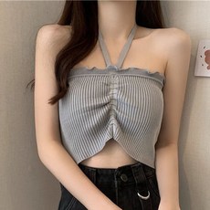 몬드스팟 여성용 골지 홀터넥 셔링 크롭 나시티 JN354