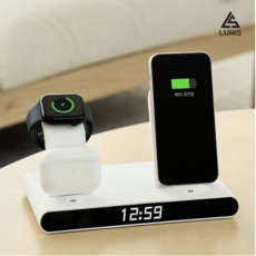 3in1 무선 충전기 LED 시계 감성 인테리어 아이폰 갤럭시 고속 충전기, 시계 무선충전기(화이트_애플용)