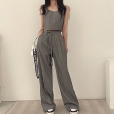 [랜덤플레이] 민소매 와이드팬츠 세트 투피스