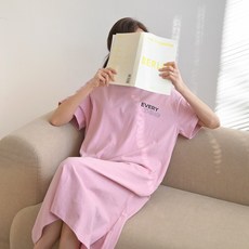 데일리앤 에브리 홈드레스 루즈핏 반팔 레터링 면 롱원피스