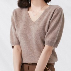 디커스텀 여성용 브이넥 반팔 여름 니트티
