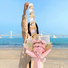 이플린 카네이션 돈 꽃다발 + 쇼핑백 + opp 비닐 용돈 봉투, 핑크