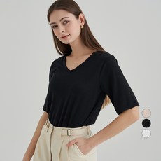 AFINAR 찰랑 레이온 루즈핏 브이넥 반팔 티셔츠