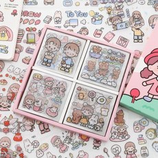크림토끼 다이어리 꾸미기 스티커 박스 100장, 다이어리 스티커 블루