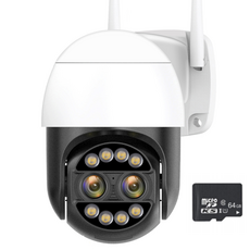 2NLF 실내외 800만 화소 듀얼 렌즈 4K CCTV 보안 무선 Wi-Fi 감시카메라, 화이트+64G SD카드