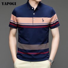 YAPOGI 남성 골프 의류 스트라이프 티셔 츠칼라 반팔