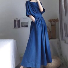 퀸앤조이 보트넥 핀턱 롱원피스