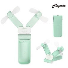마스코타 듀얼팬 포켓 미니 휴대용 선풍기 목걸이형, 그린