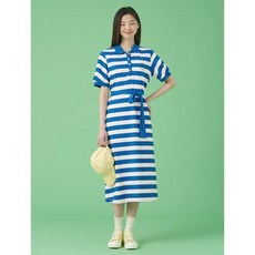 [빈폴레이디스] [Green BP] 볼드 스트라이프 볼륨 소매 저지 원피스 블루 BF3471N02P