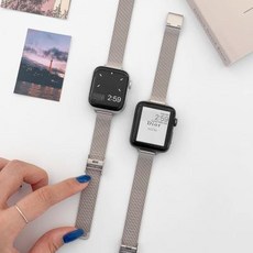 애플워치 8 7 6 SE2 스트랩 슬림 메탈 밴드 WBA-7190 42-49mm:스타라이트, 42-49mm, 스타라이트