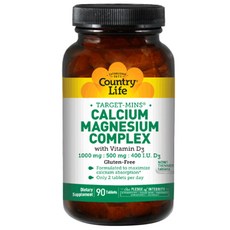 Country Life Vitamins 칼슘 1000mg 마그네슘 콤플렉스500mg 비타민 D3 400IU함유, 90개입, 1개
