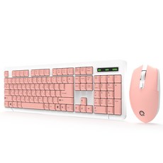큐센 무선 키보드 마우스 세트 + 키스킨, 핑크, MK210, 일반형