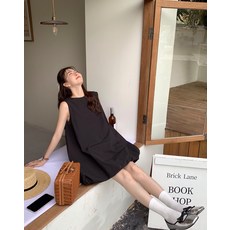 바스락원피스 키작녀원피스 A라인 민소매 라운드넥 드레스