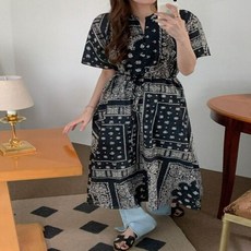 신세계TV쇼핑 [옷자락] 여자 페이즐리 반다나 롱 반팔 원피스