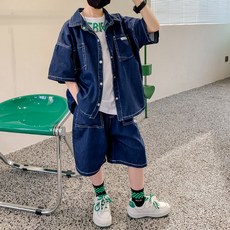 도오빠 블루로딘 주니어 공용 투피스 반팔 셔츠 청 데님 자켓