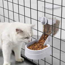 아이구감사합니다 고양이 강아지 철장 케이지 걸이용 반자동 급식기 방묘문 방묘창 밥그릇, 스카블루