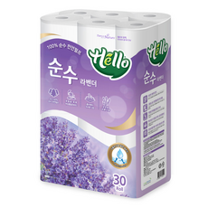 헬로 순수 라벤더 3겹 천연펄프 롤화장지 30m, 1팩, 30롤