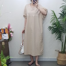 제이후 루즈핏 박스 라운드 면 바스락 편한 반팔 롱 여름 빅사이즈 원피스