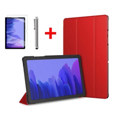 갤럭시탭A7 10.4 슬림 북커버 스탠드 케이스+액정보호필름+터치펜 SM-T500N T505N 케이스나라, 레드