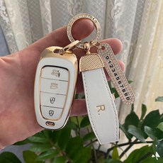 스이웨 현대 제네시스 골드라인 TPU 스마트키케이스+골드키링+큐빅전화번호판, H1, 화이트