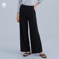 AFINAR 여성용 링클프리 쿨링 와이드핏 핀턱 밴딩 팬츠