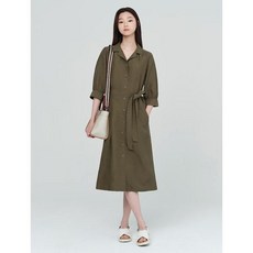 빈폴 레이디스 카키 리넨 블렌드 오픈 칼라 원피스 (BF2371C03H) 419931