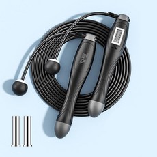 빼다 2in1 유무선 디지털 노라인 긴 줄없는 전자 카운터 실내 다이어트 스마트 멀티 중량볼 줄넘기, 블랙