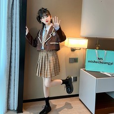 오렌지다몸 여아용 깃털 왕관 스쿨룩 셔츠 + 치마 + 자켓 + 넥타이 세트