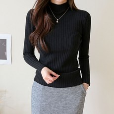 데일리앤 시오 터틀넥 슬림핏 여성 반폴라 골지 니트 티셔츠