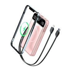 RUN 기술 삼성 아이폰 안드로이드 호환 고속 대용량 보조배터리 20000mAh 10000mAh 무선 충전 유선 포함 가벼운 미니 사이즈, 핑크색