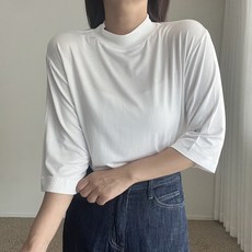 에이치스 여성 국산 깔끔하게 입기 좋은 무지 기본 반목 폴라 텐셀 스판 7부 폴라티