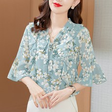 안다로미 베리플라워 쉬폰 블라우스