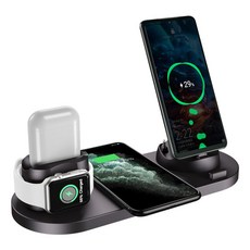 PYHO 6in1 15W급속무선충전기 고속무선거치대, 블랙 15W