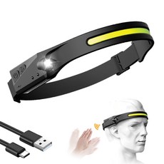 헤드 랜턴 손전등 램프 라이트 led 충전식 센서 내장 배터리 usb 토치 5 조명 모드 작업등, 검은 색