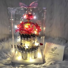 어버이날카네이션 장미꽃 용돈박스 돈케이크 선물 레터링+LED+메세지카드, 레드 장미 2단 돈케이크