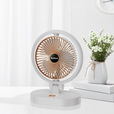 Zeresi 캠핑 휴대용 무선 미니 선풍기 접이식 탁상용 무소음탁상용 무드등, 화이트 골드