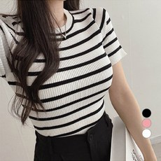 밀키버터 여성용 단가라 골지 반팔 니트