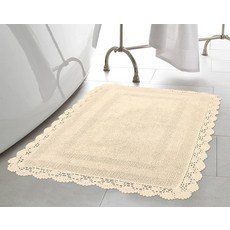 Laura Ashley 크로셰 면 61x101.6cm(24x40인치) 욕실 러그 크리미 화이트, Linen